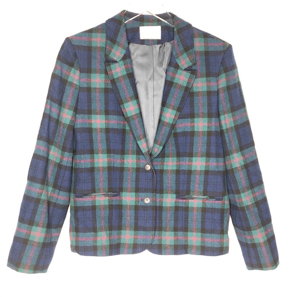 Pendleton Tartan Plaid Wool Blazer Vintage Green